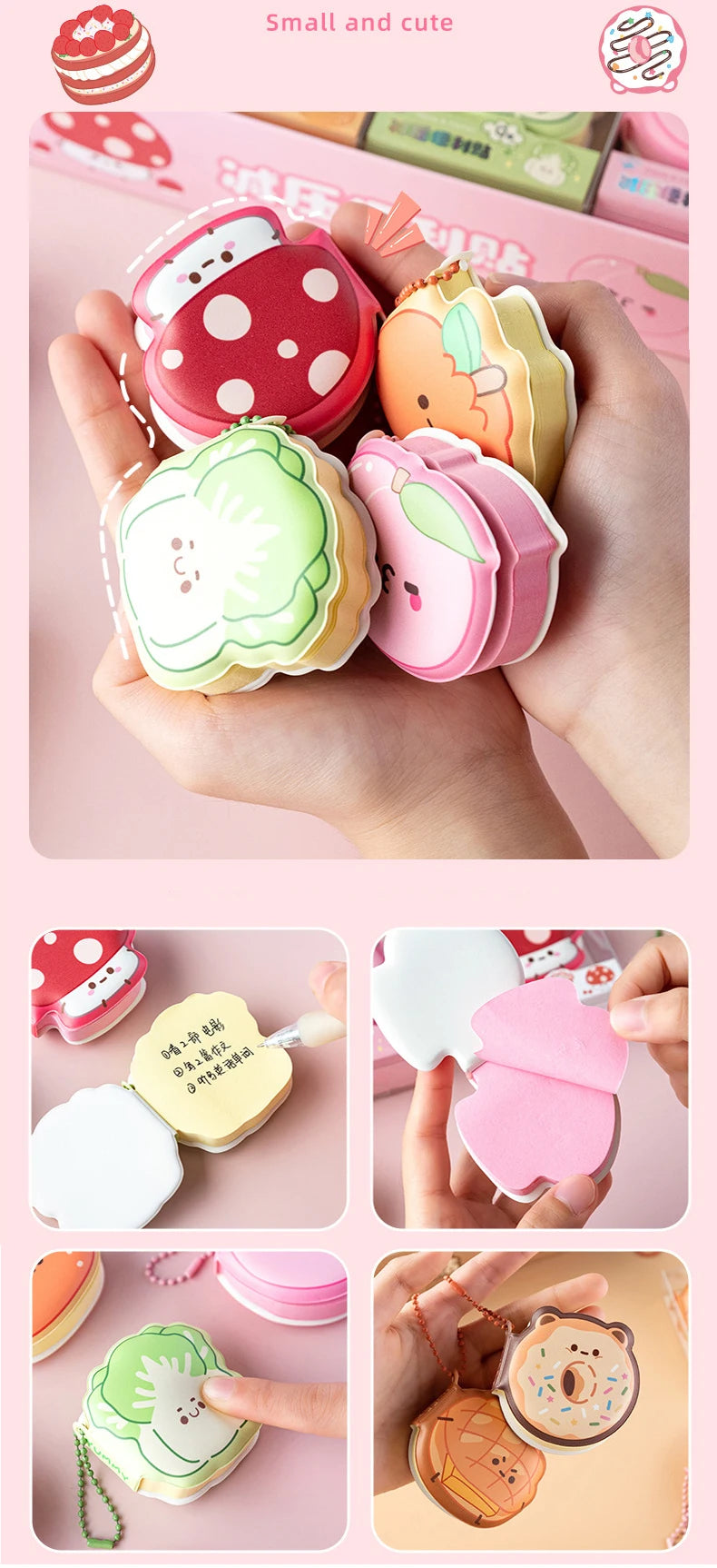 4 Pcs Mini Cute Cartoon Memo Pad Game Console Vegetable Bread Shape Sticky Note Portable Message Book Pendant Book