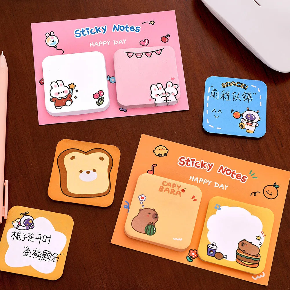 1Pcs Kawaii Cartoon Animal Sticky Notes Sticker 60Sheets Cute Rabbit Bear Capybara Astronaut Memo Pad School Office Stationery