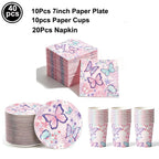 Butterfly Birthday Party Decoration Disposable Party Plates Cup Napkin Tablecloth Butterfly Knìfe Birthday Decoration Baby Showe