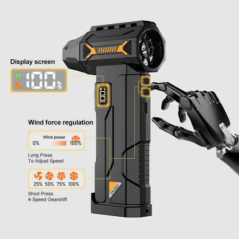 900000RPM Brushless Violent Turbo Fan 4 Speed Cordless Jet Blower Rechargeable Air Duster for Keyboard Car Pet Snow Multi Nozzle