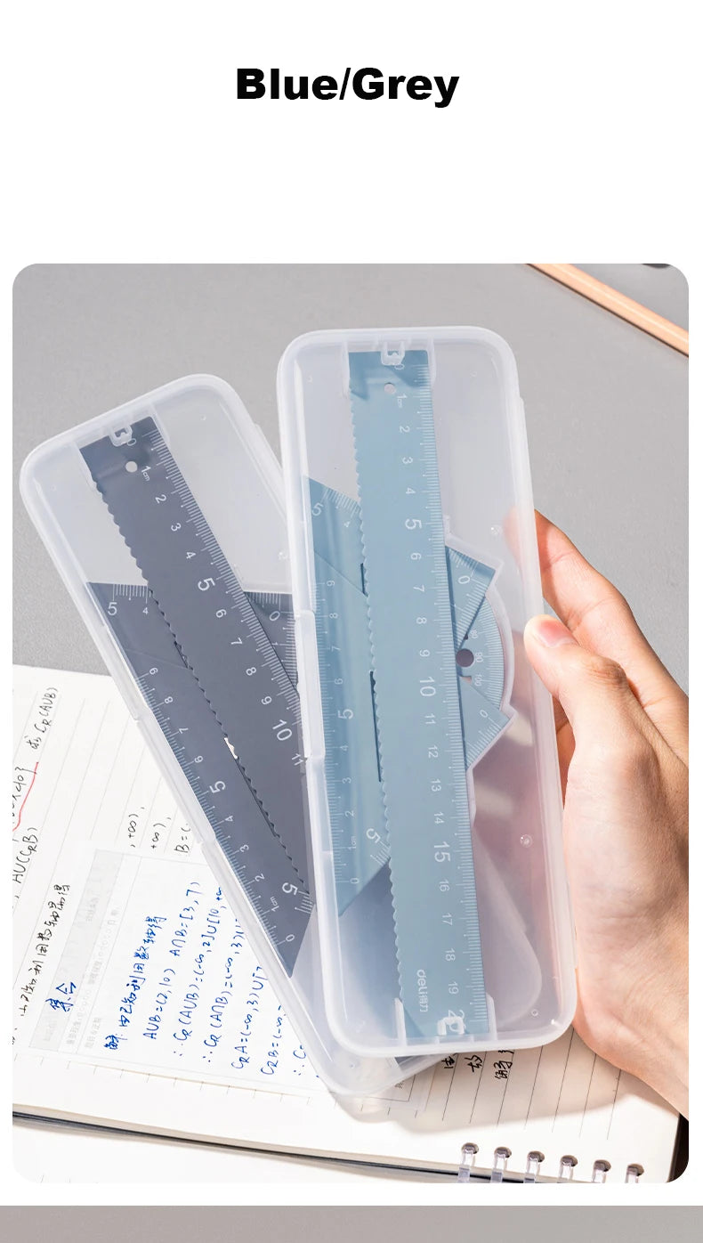 Deli 4Pcs Metal Ruler Set Multifunctional Straight Triangle Ruler Protractor Math Geometry Kit for School Kids Drawing Measuring