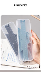 Deli 4Pcs Metal Ruler Set Multifunctional Straight Triangle Ruler Protractor Math Geometry Kit for School Kids Drawing Measuring