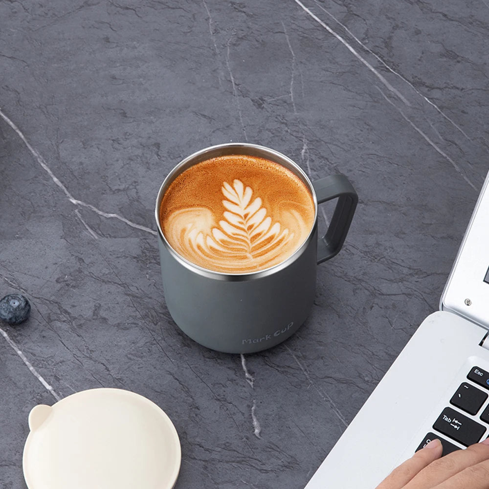 400ml 304 Stainless Steel Coffee Mugs Portable Cups Heat Insulation Anti-fall Thermos Mug Home with Cover and Handle Mug