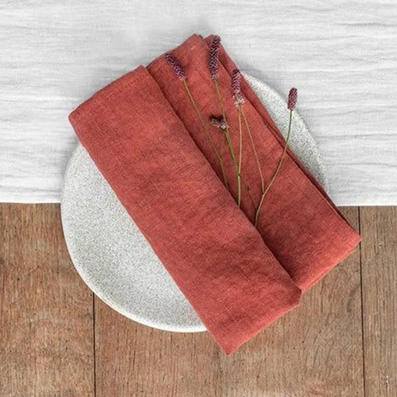 Set of 4 Cloth Napkins 100% Pure Linen 16x16Inch Hemmed Dinner Napkins Easy Care Machine Washable for Christmas Wedding Party