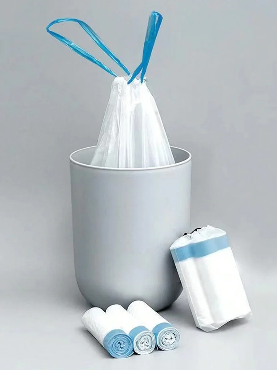 15pcs/roll Thick Trash Bags, Tear-Off Drawstring Trash Can Liners,For Home, Kitchen, Restaurant, Living Room, Garbage Sorting