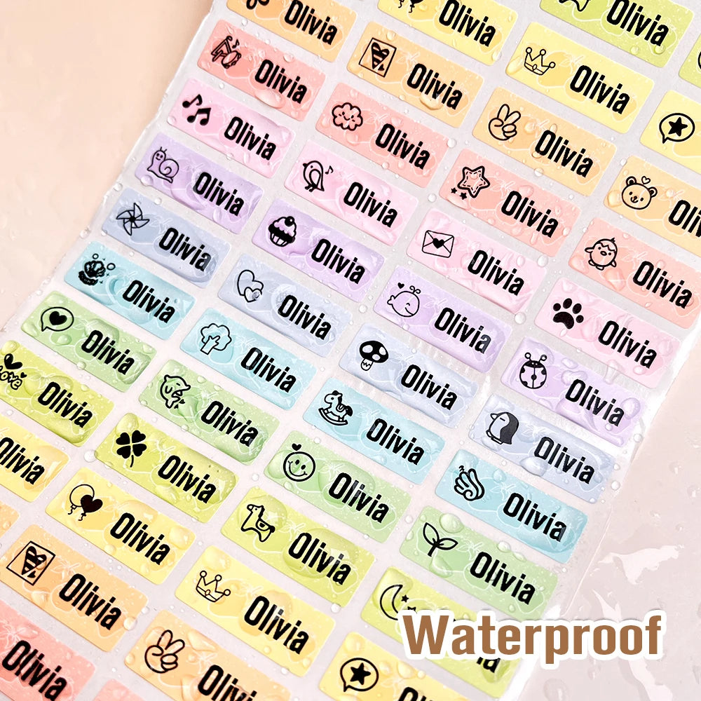 60/500pcs Name Tag Sticker Custom Waterproof Kawaii Stickers Decals Personalized First Name Label for Children School Stationery