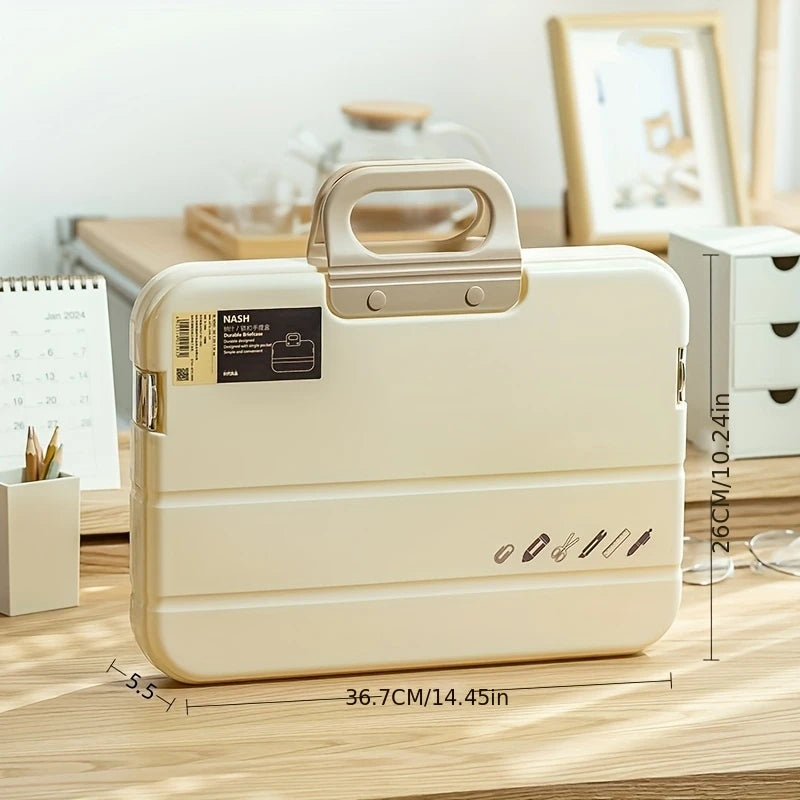 Portable A4 Plastic Document Storage Case with Handle, Waterproof Handheld File Organizer Bag for Office Travel Paper Stationery