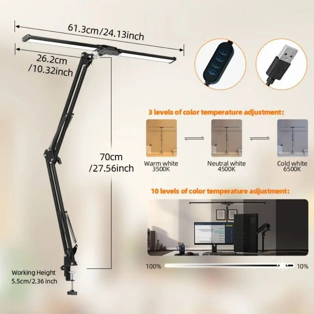 LED Desk Lamps Stepless Dimmable Led Computer Monitor Light USB Table Lamp for Office Study Reading Lighting Fixture