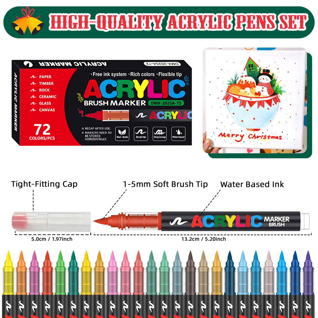12-366 Colors Acrylic Marker Set Waterproof Acrylic Brush Marker Professional Acrylic Painting Marker DIY Art Supplies