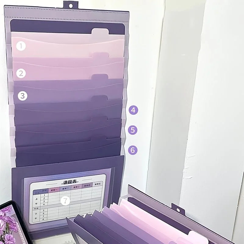 Back To School Wall Hanging File Folder Gradient Expandable Document Organizer Multi Pocket Foldable File Storage Supplies