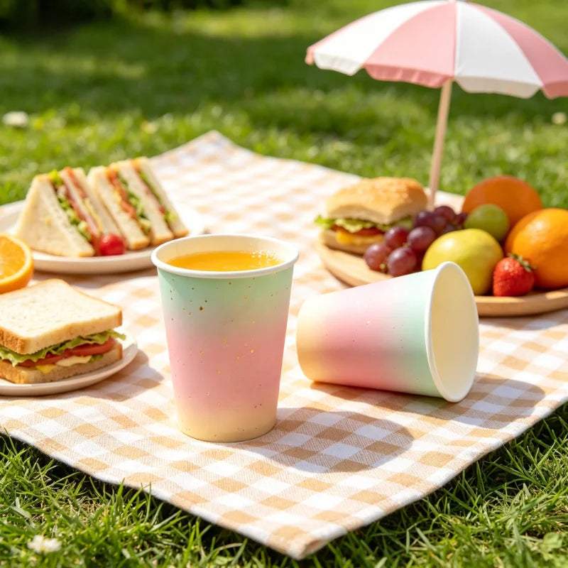 10/20/30PCS Rainbow Gradient Disposable Paper Cups Suitable for Birthday Wedding Baby Shower  Dessert Milkshake Cold Drink Cup