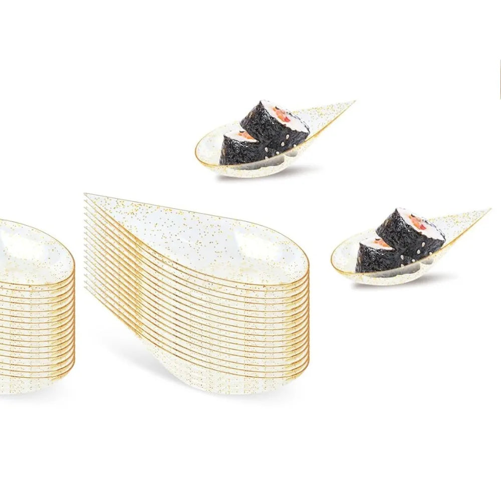 50Pcs Tear Drop Mini Appetizer Plates Reusable Plastic Tasting Spoons Plates Tableware Mousse Dessert Ice Cream Cup