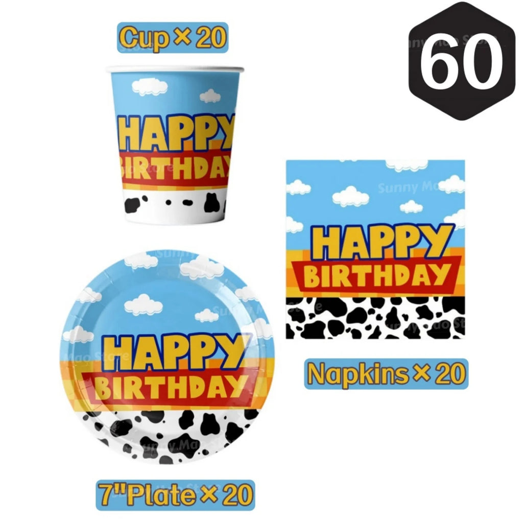 60Pcs Toy Inspire Game Story Birthday Party Supplies Set Includes Paper Plates Cups Napkins Tableware for 20 Guests Decorations