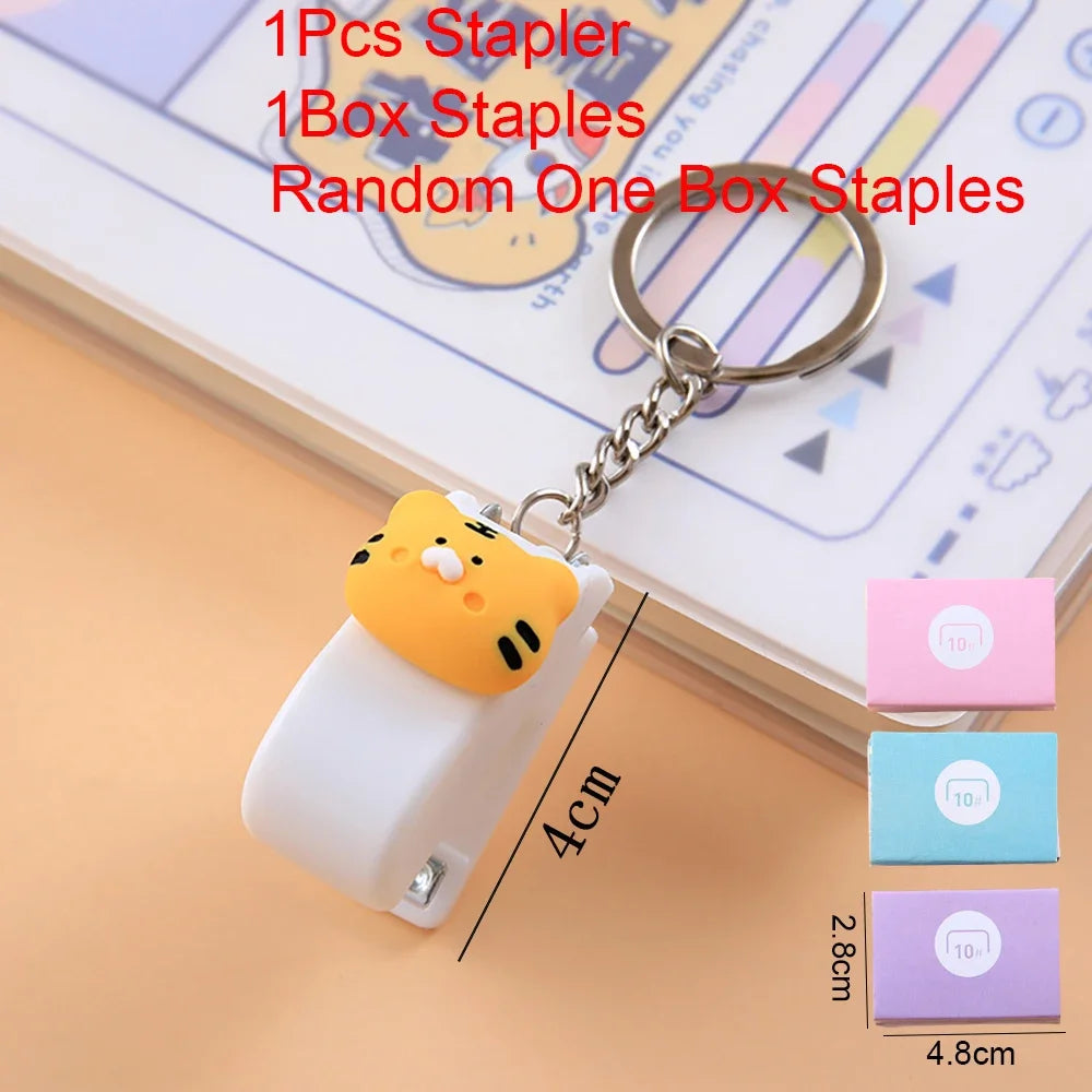 1-3sets Portable Cartoon Animal Mini Trumpet Stapler Paper Binder Stationery Staples Office Binding Tool School Kawaii Supplies