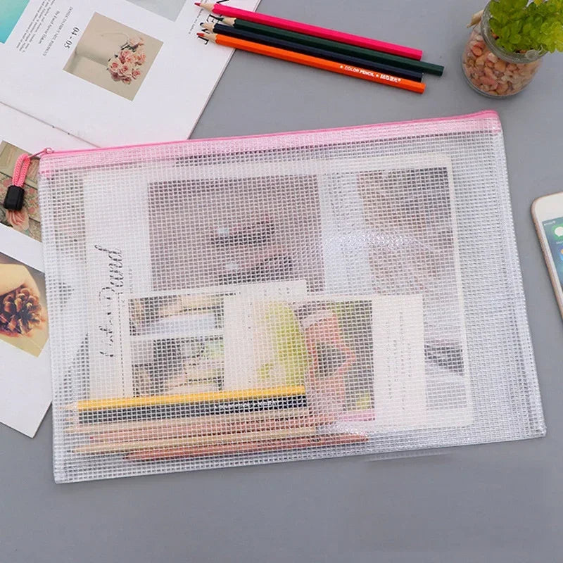 3/5PCS Stationery Storage Bag Folder File Mesh Zipper Pouch A3 A4 A5 A6 Document Bag Zip File Folders School Office Supplies