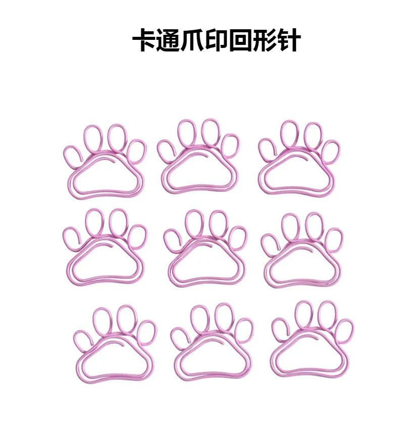 20pcs Cute Cat Claw Paper Clips Creative Pink Black Metal Paperclip Cartoon Bookmark Binder Office Stationery Binding Supplies