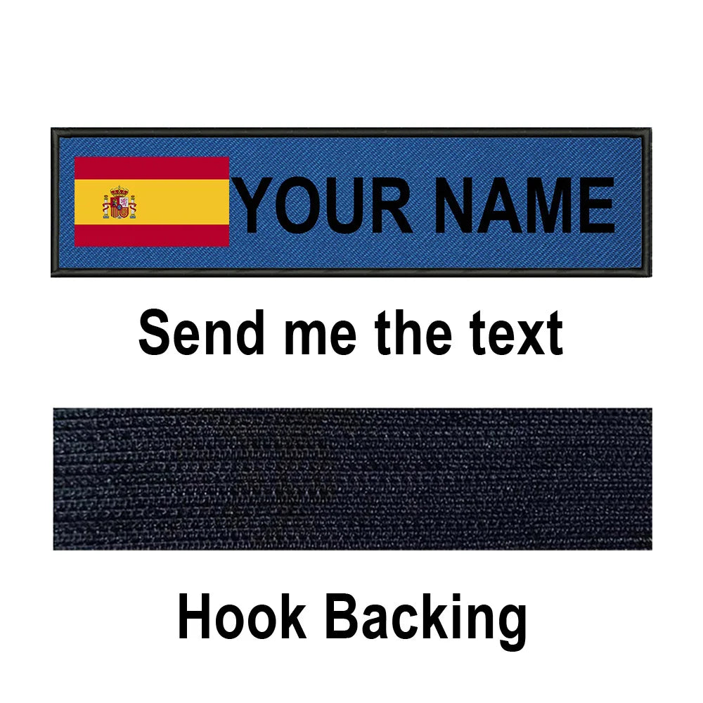 Custom Spain Flag Patch Tactical Patches Personalized Name Stripes Badge Tags Chevrons Armband Hook Loop For Military Backpack