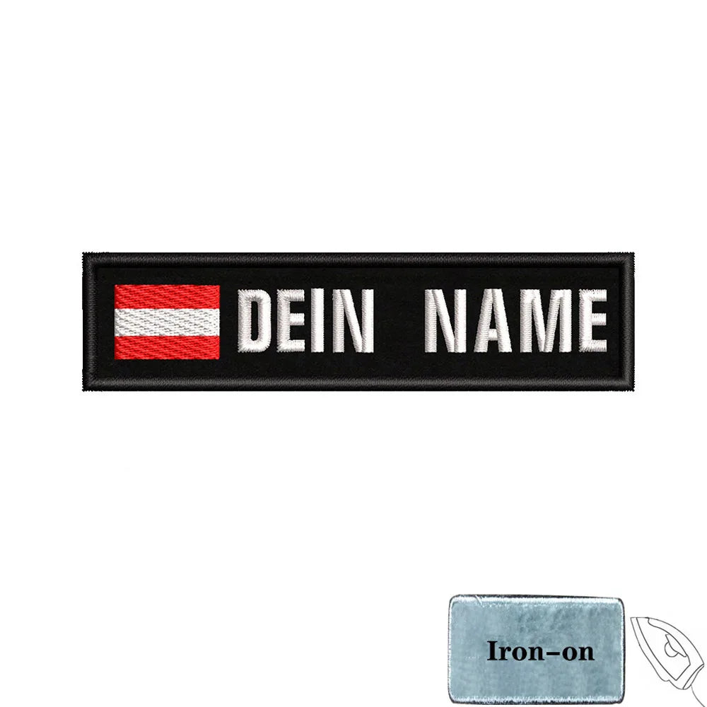 1PC 10cmX2.5cm Custom Name Flag Patch Stripes Badge Iron On Or Hook Loop Estonia Austria Bulgaria Hungary Romanian Ireland