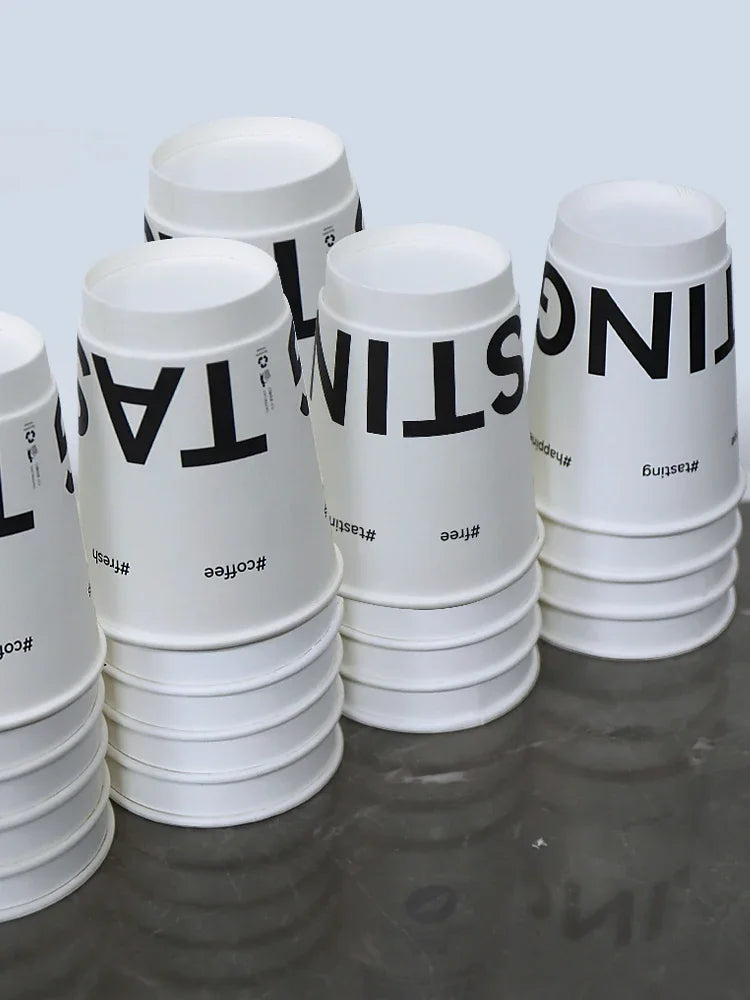 25 Sets Black Disposable Coffee Mug Double Layered Thickened Hot Drink Packaging Cup Cover and Leak Proof Fresh Milk Paper Cups