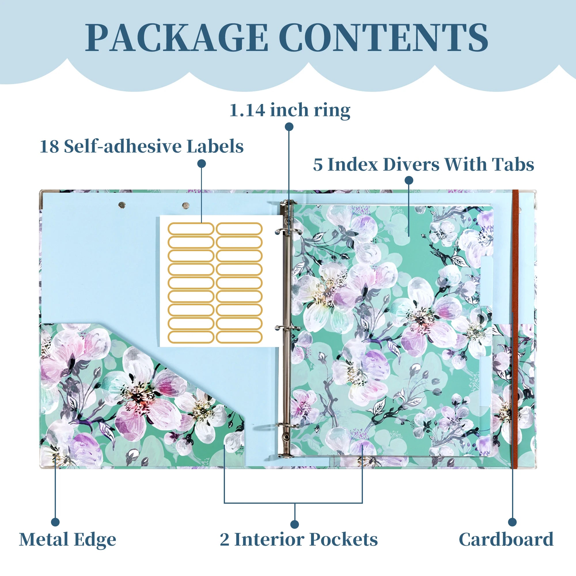 A4 3 Ring Binder Organizer with 5-Tab Dividers and Pockets, Portfolio Binder with Low Profile for Office, School