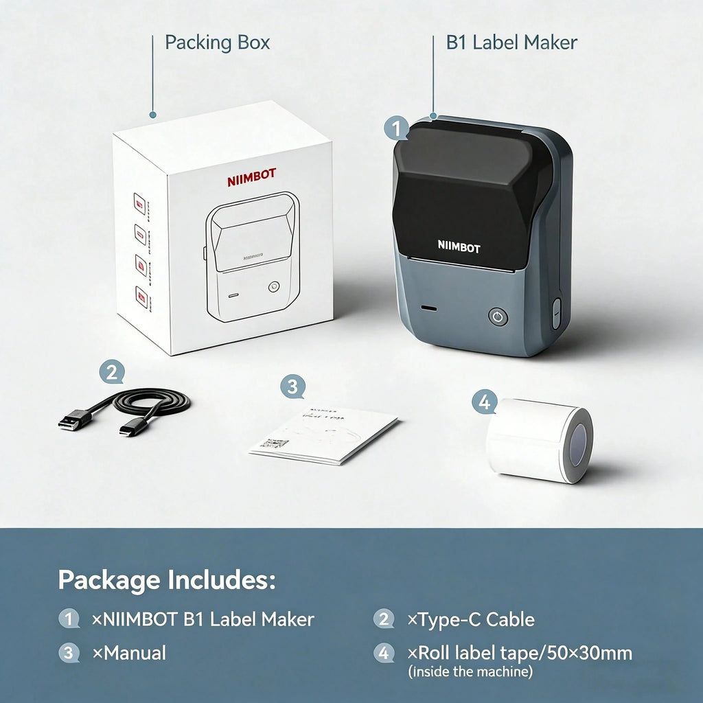 Niimbot B1 Mini Bluetooth Thermal Label Printer Portable Self-Adhesive Sticker Maker, Pocket Thermal Label Machine, Compatible With Mobile Phone & PC, Ideal For Home Office School Small Business Organization