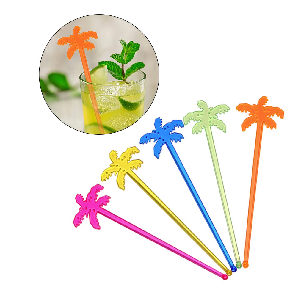 25 Pcs Juice Stirrers Neon Palm Tree Coffee Swizzle Stick Cocktail Drink Wooden