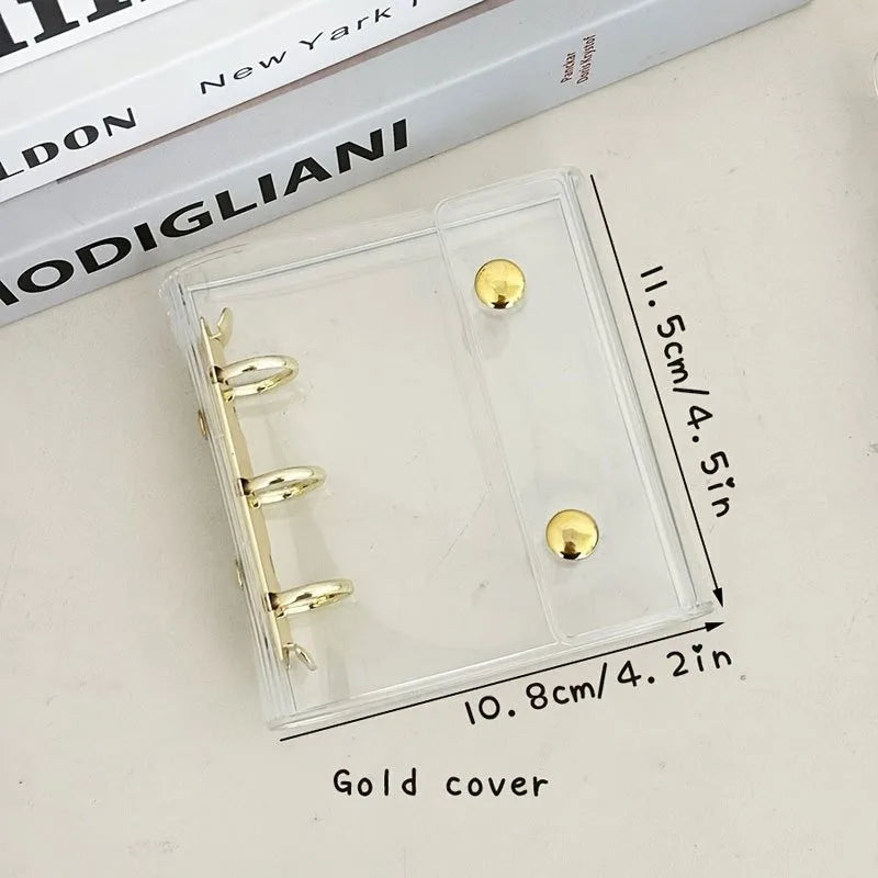 Mini Transparent 3 Ring Binder Covers, Beaded Storage Soft Notebook Closure Loose Leaf Folder Round Ring Cover Protector Button