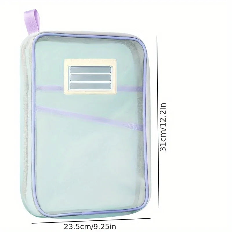 A4 Zipper File Bag Nylon Documents Storage Three Layers Thick Mesh Fabric Transparent Pouch for Books Office Students Supplies