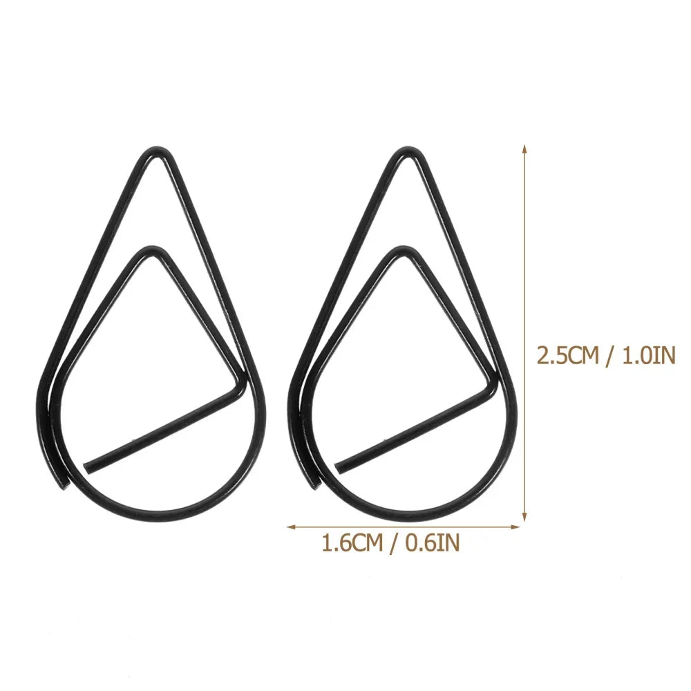 50pcs Modeling Paper Clips Metal Material Water Drop Shape Golden Silver Black Colored Bookmark Memo Clips Office Stationery