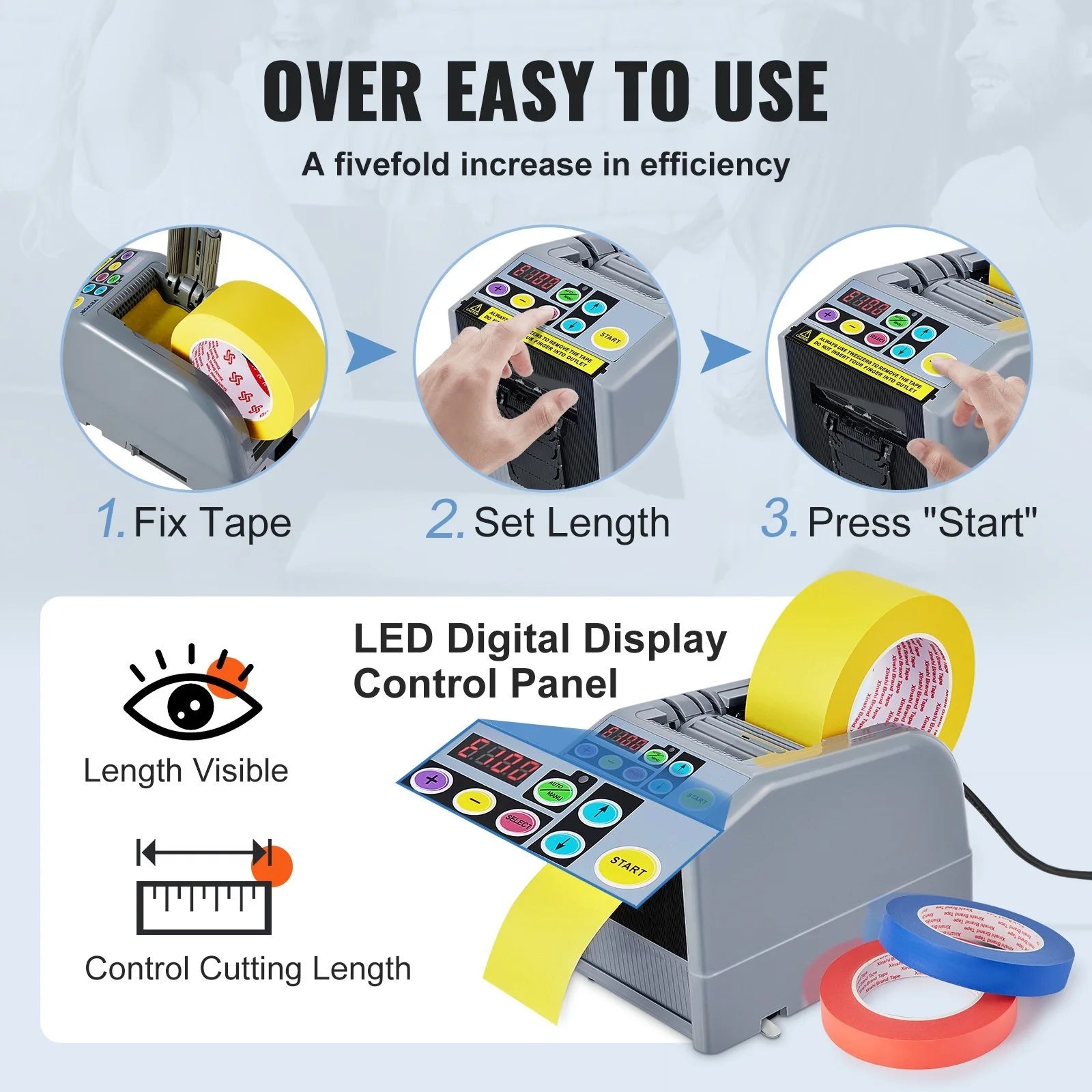 ZCUT-9 Automatic Electric Tape Dispenser Adhesive Cutter Packaging Machine Adhesive Tape Cutting Width 6-60 mm Length 5-999 mm
