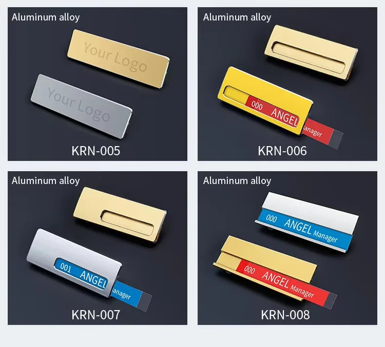 Personalized Name Tags Free Design No MOQ Rectangle Metal Engraved Nameplate Custom Logo Staff Employee ID Name Badge