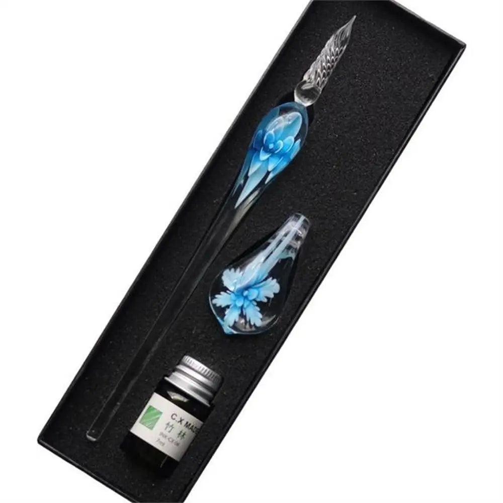 Signature Floral Dip Pen  Craft Vintage Smooth Glass Fountain Pen Calligraphy Filling Ink Dipping Ink Pen Writing Tool