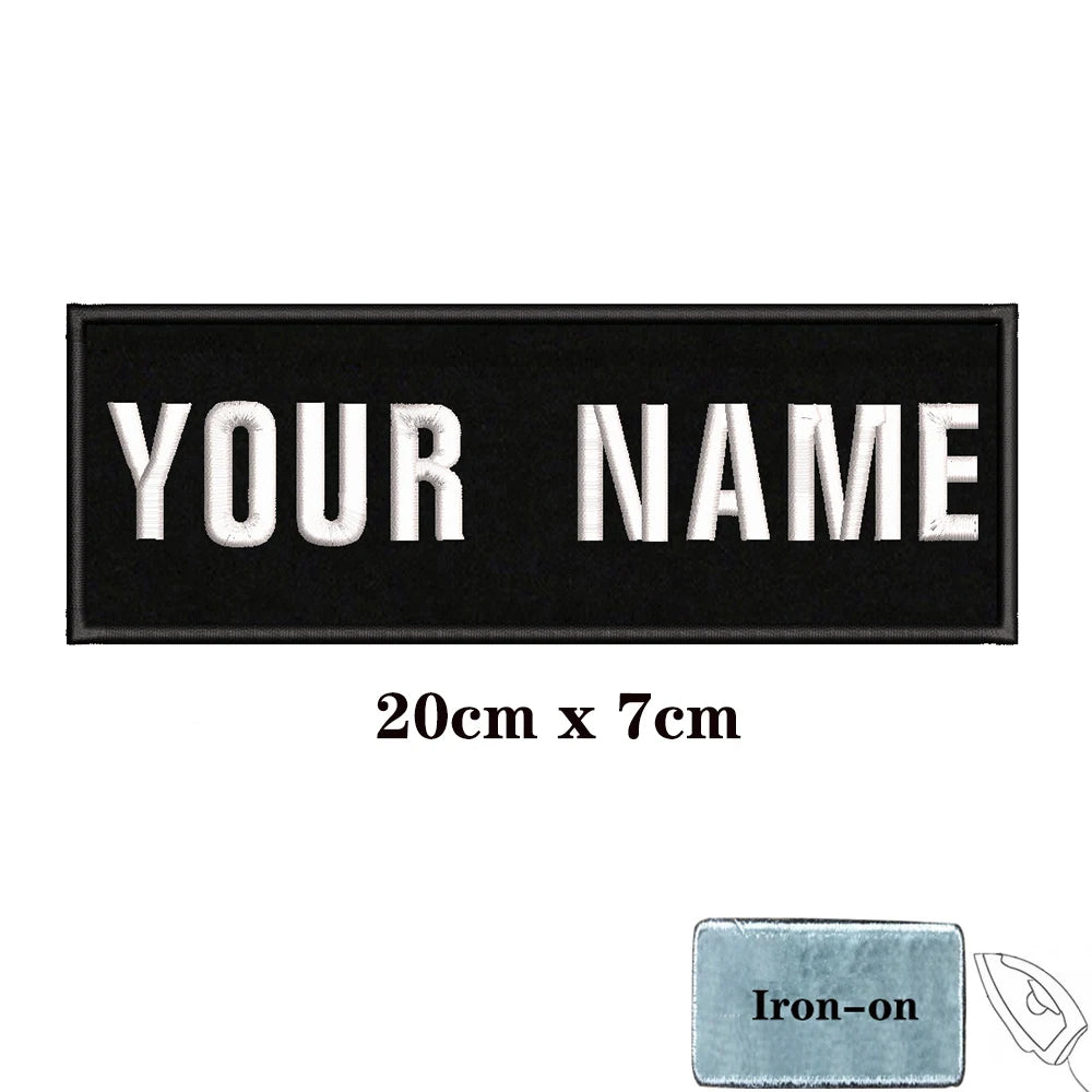 1PC Custom Name Embroidery Patch Stripes Badge Iron On Or Hook Loop 10X2.5CM,8X5CM,10X4CM, 8X2.5CM,12X2.5CM,15X5CM,20X7CM,black