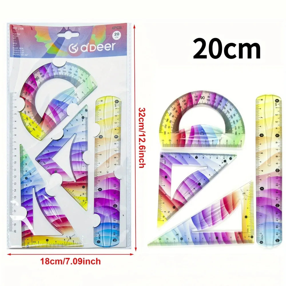 Multifunctional Plastic Soft Ruler Set Flexible Freely Bendable Set Square 20/30CM Drawing Measuring Tools Protractor Gift