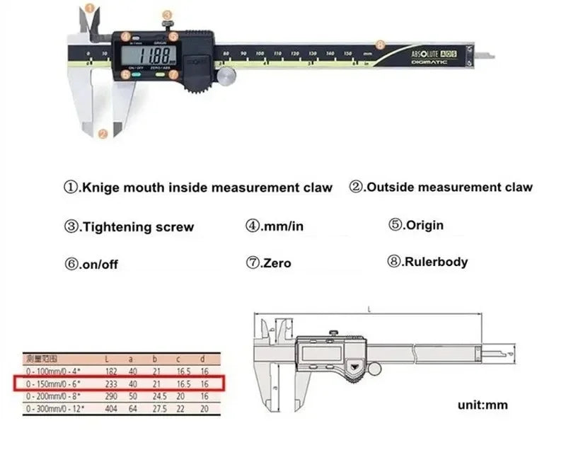 Digital Caliper 500-196-30 Digital Absolute .0005"/0.01MM Vernier Caliper 0-6" 150MM Measuring Tools Caliper Digital