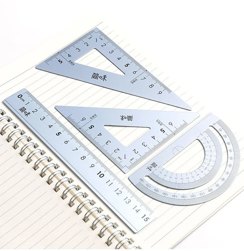 4pcs Aluminum Ruler Set,Drafting Set,With Storage Box Straight Ruler,Protractor,Students Measure Ruler Set Multi-Function Set