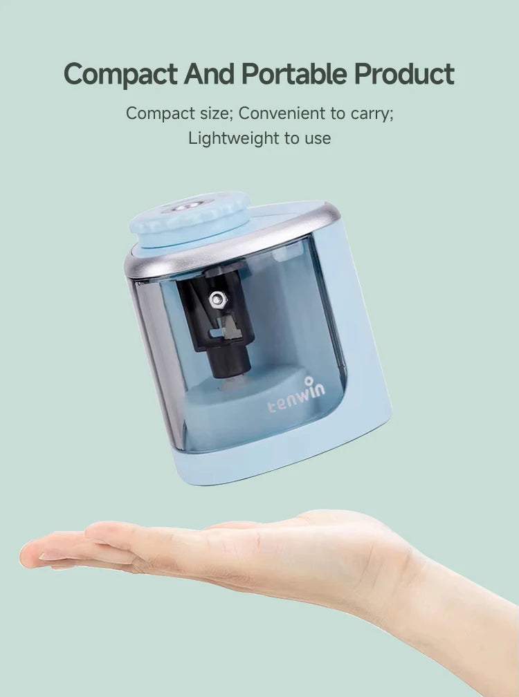 Tenwin Electric/Manual 2 in 1 Pencil Portable Sharpener Safe Student Helical Steel Blade Kids Adults Auto Pencil Sharpener 8005