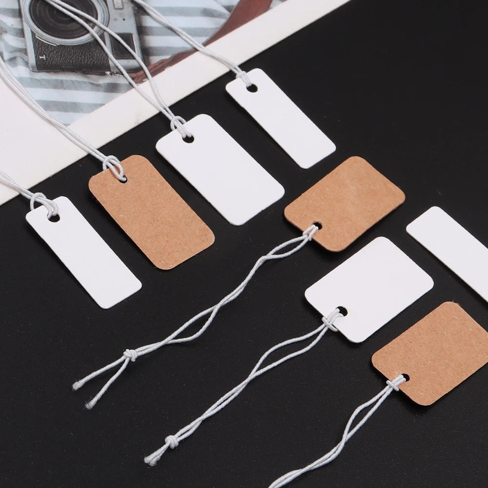 100pcs/lot Elastic Rope Price Hang Tags Kraft Paper Blank Price Labels For Jewelry Bag Ornaments Price Display Cardboard