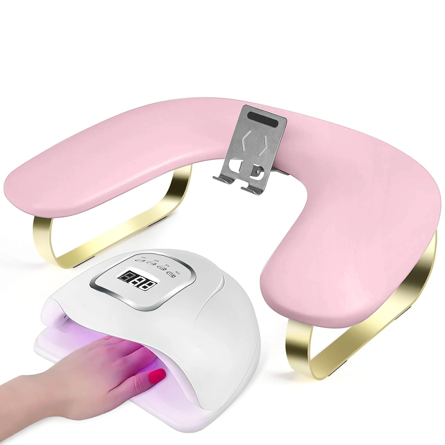 Nail Arm Rest with Rotating Phone Holder, Arm Rest for Nails Tech, PU Leather Nail Tech Arm Rest, U-Shaped Hand Rest
