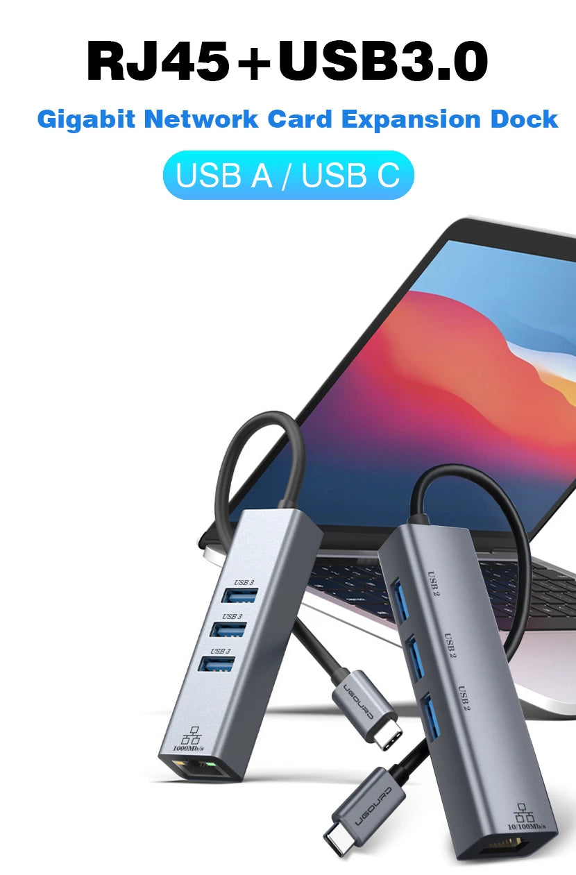 USB C HUB Docking Station Type C to RJ45 1000Mbps Ethernet Adapter USB3.0 HUB Gigabit Network Card 100W Charging Dock Extension