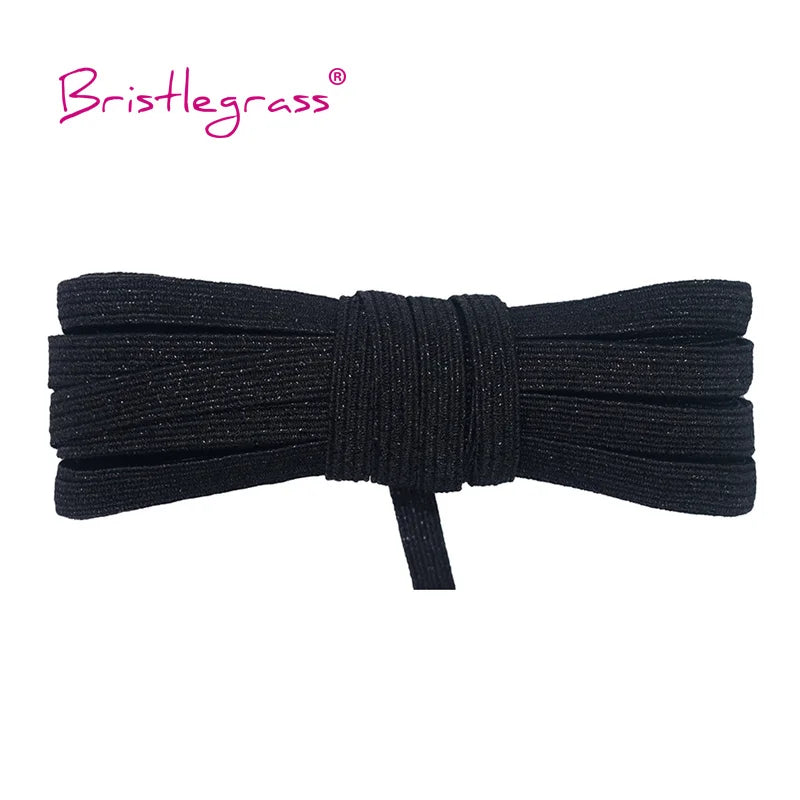 BRISTLEGRASS 2 5 10 Yard 1/4" 6mm Flat Skinny Elastic Cord Glitter Latex Rubber Band Rope Notebook Earloop Dress DIY Sewing Trim