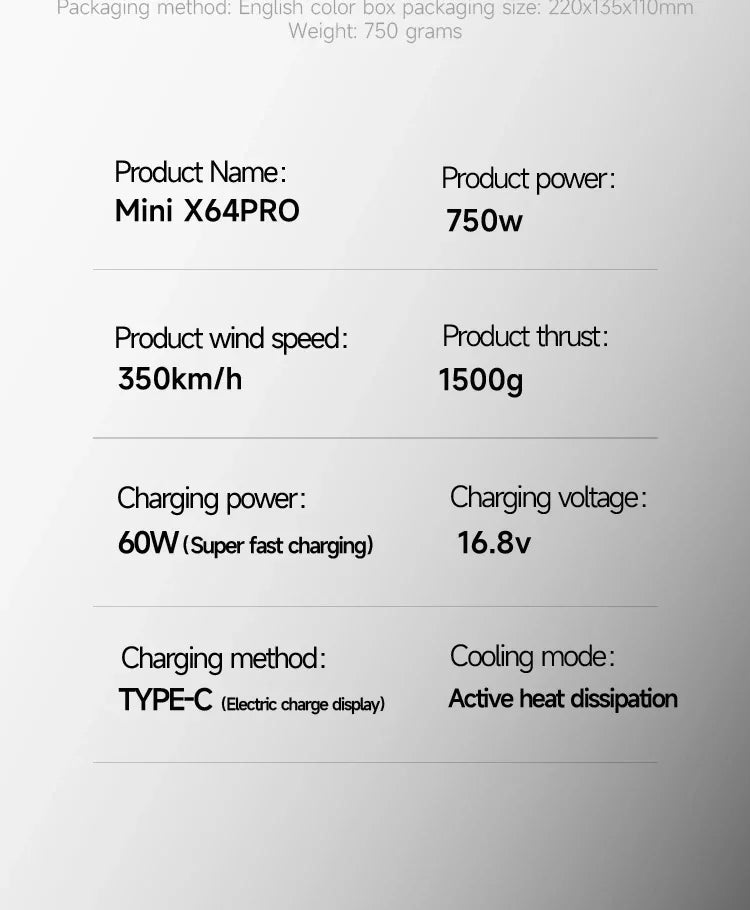 X64 Pro Car Violent Blower Powerful Electric Air Blower Brushless Motor Thrust Electric Air Duster for Car Dry 1.5kg/s 350km/h