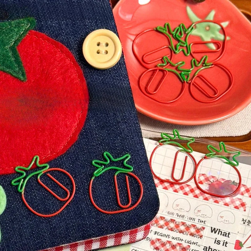 10/20pcs Red Retro Japanese Paper Clip Tomato Strawberry Cherry Scrapbook Paper Clip Book Page Memo Fixed Clips Student Supplies