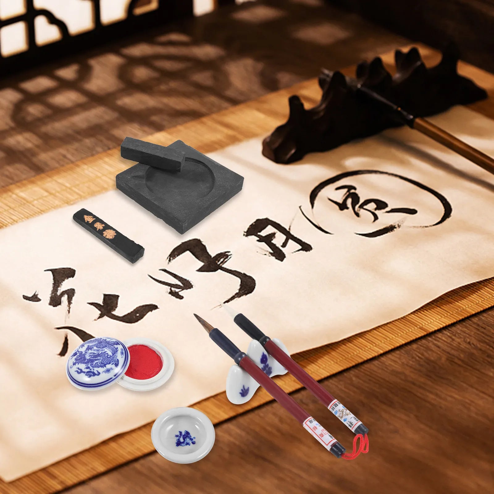 1Set Chinese Calligraphy Brush Set Vintage Style for Beginners Kanji Sumi Ink Painting Watercolor Art Writing Gift Home Decor