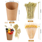 Individual Disposable Charcuterie Cups with Sticks Portable Bags Cocktail Skewers 16oz Brown Paper Appetizer Cups for French Fry