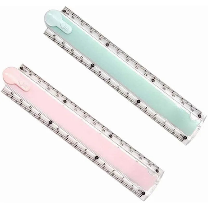2 Pcs Transparent Plastic Folding Geometric Ruler, School Stationery for Students Kids (Random Colour)