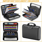 Fireproof File Organizer with Lock, Hard-Shell Case Fireproof Document Box with 13 Accordion File Folder, for Important