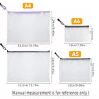 12-Piece Plastic Mesh Zip File Bag, Waterproof and Tear-Resistant File Folder, Multi-Size Zip File Bag for School Office Home Tr
