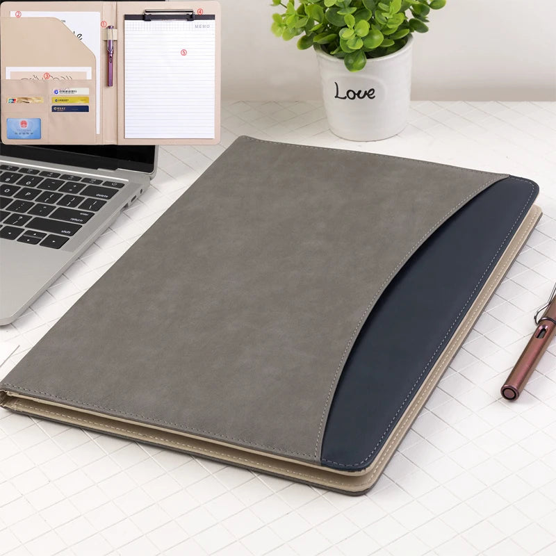 A4 Business Leather Portfolio Padfolio Folder Multifunctional Business Manager Clipboard Document Organizer Office Conference