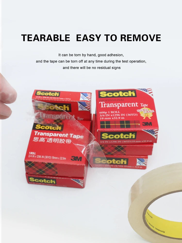 3M Scotch Transparent Tape 600 Tape 600P Ink Adhesion Test Tape Large Roll 19/12.7Mm Packing Home Office Use